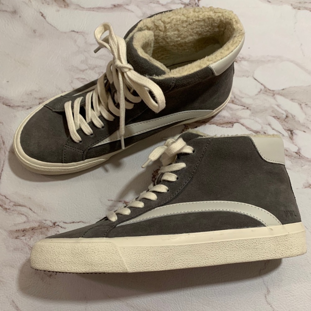 Madewell Sidewalk High-Top Suede Fur Sneakers Gray
